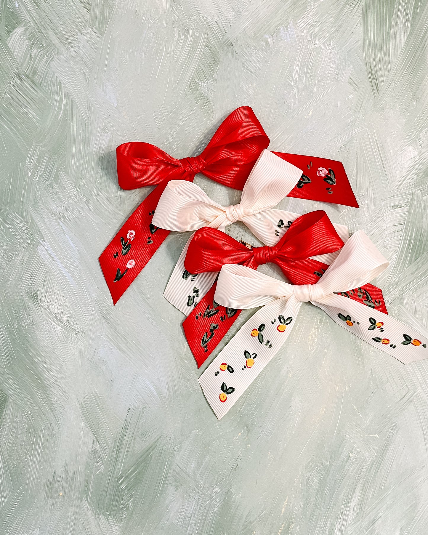 Holiday Hand-Painted Bow on Gold Alligator Clip