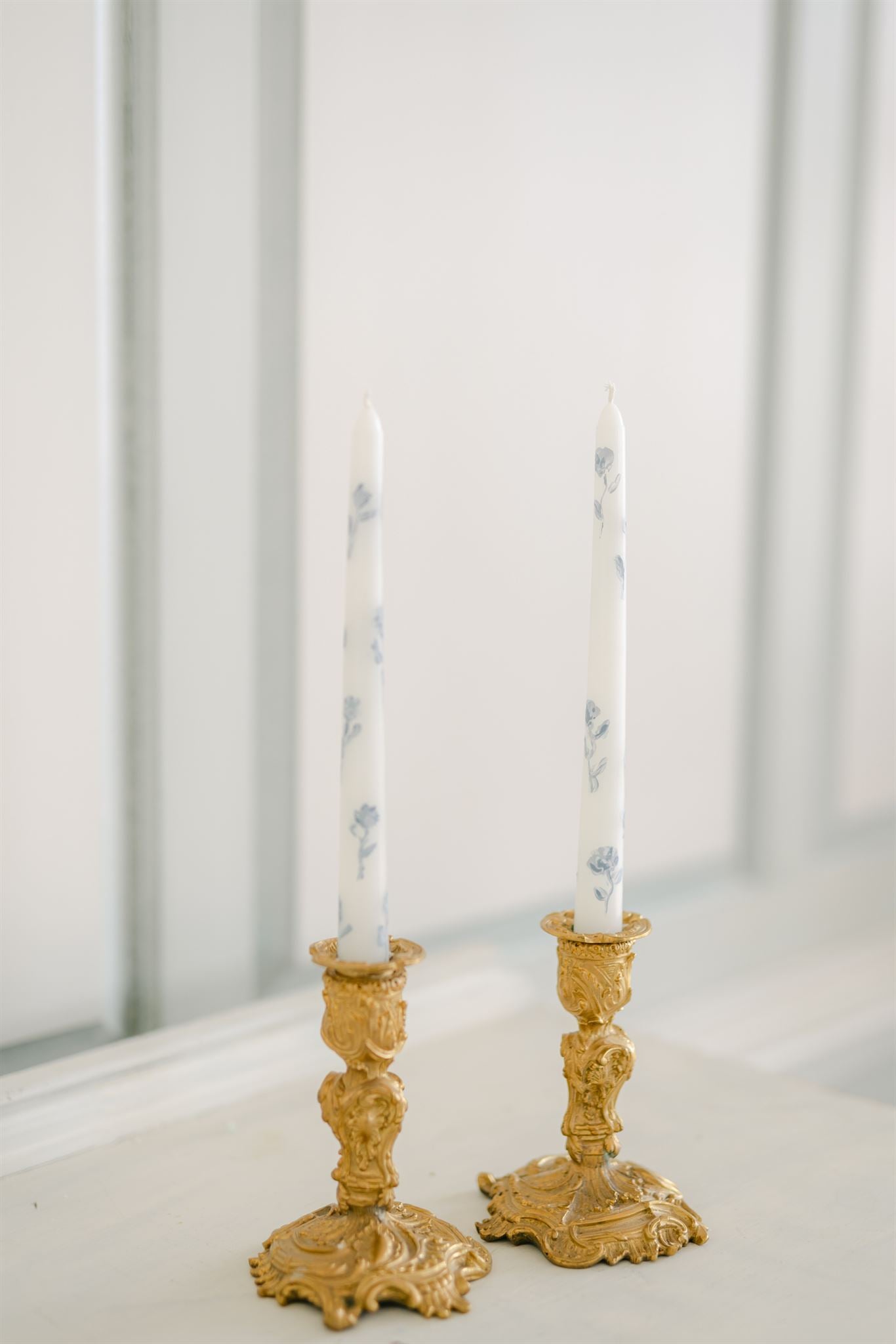 Hand Painted Candles in Sky Floral