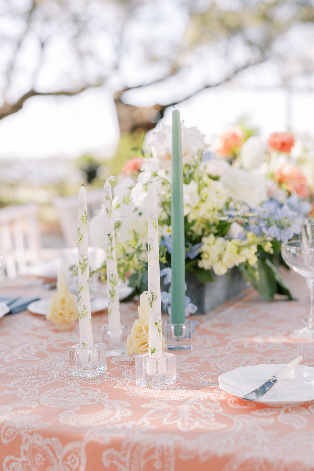 Hand Painted Candles in Cream Floral