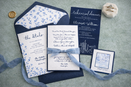 Semi-Custom Wedding Invitation Suite with Custom Venue Illustration | Fine Art Wedding Invitations