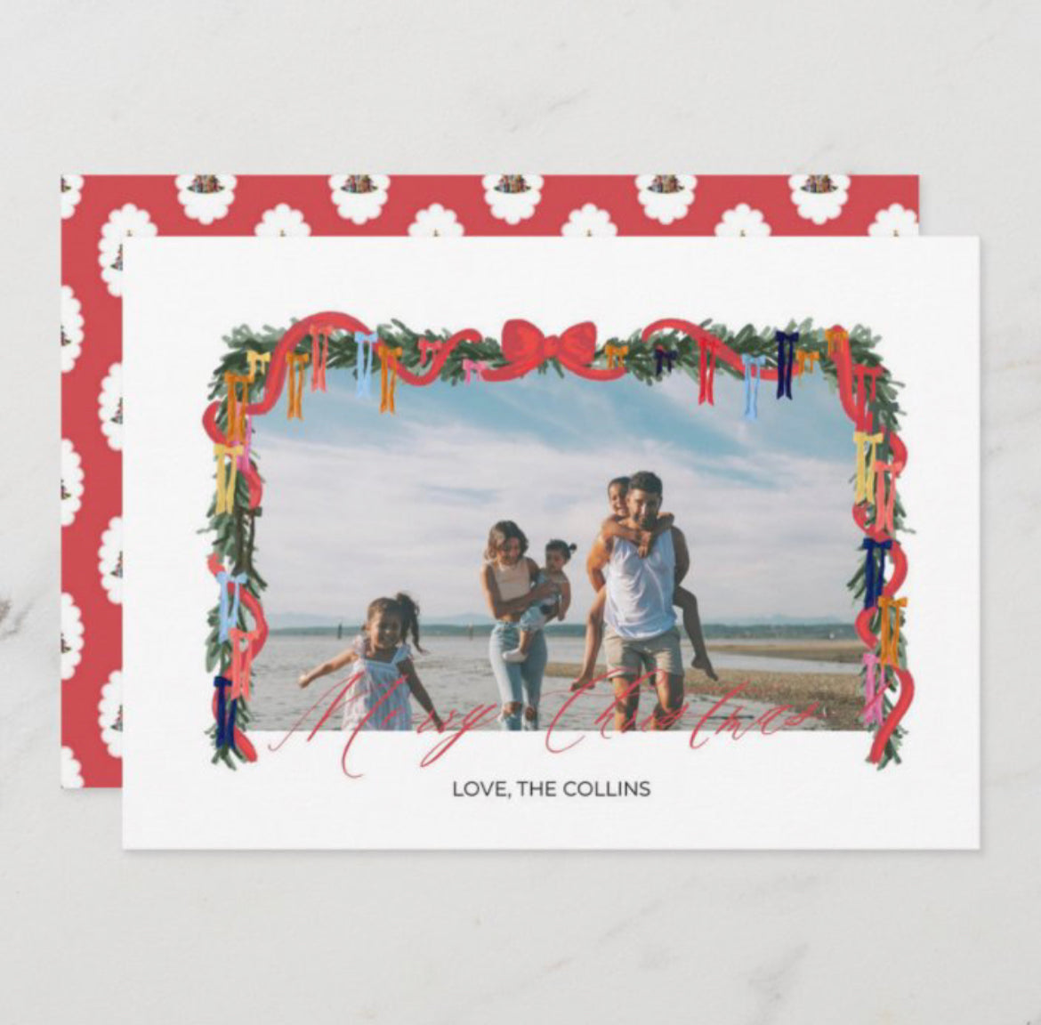 Ribbon Garland Horizontal Christmas Card | Digital Download