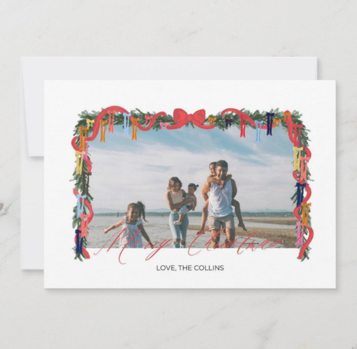 Ribbon Garland Horizontal Christmas Card | Digital Download