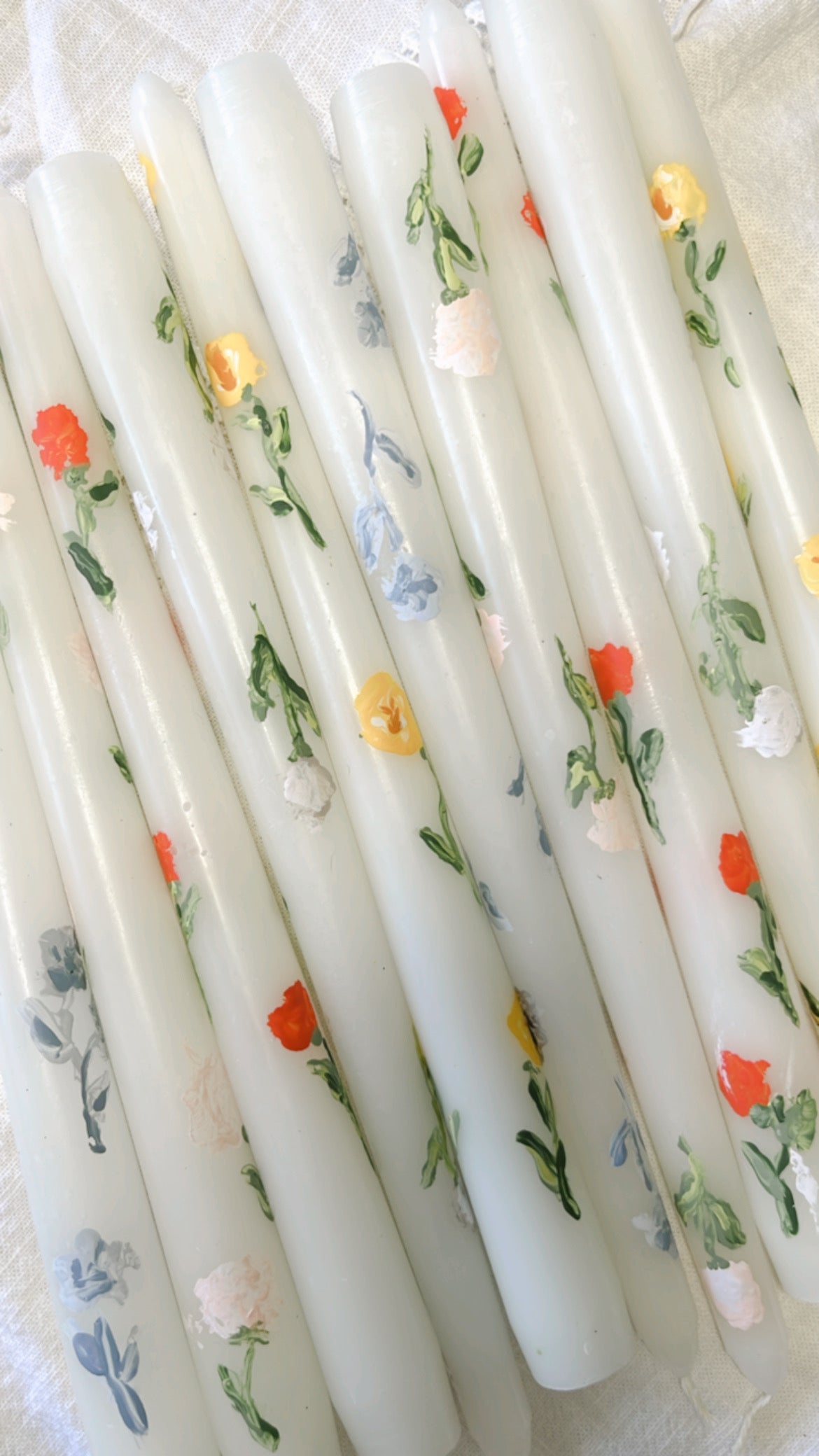 Hand Painted Candles in Sky Floral