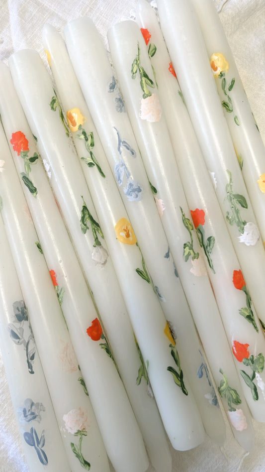 Hand Painted Candles in Poppy Floral