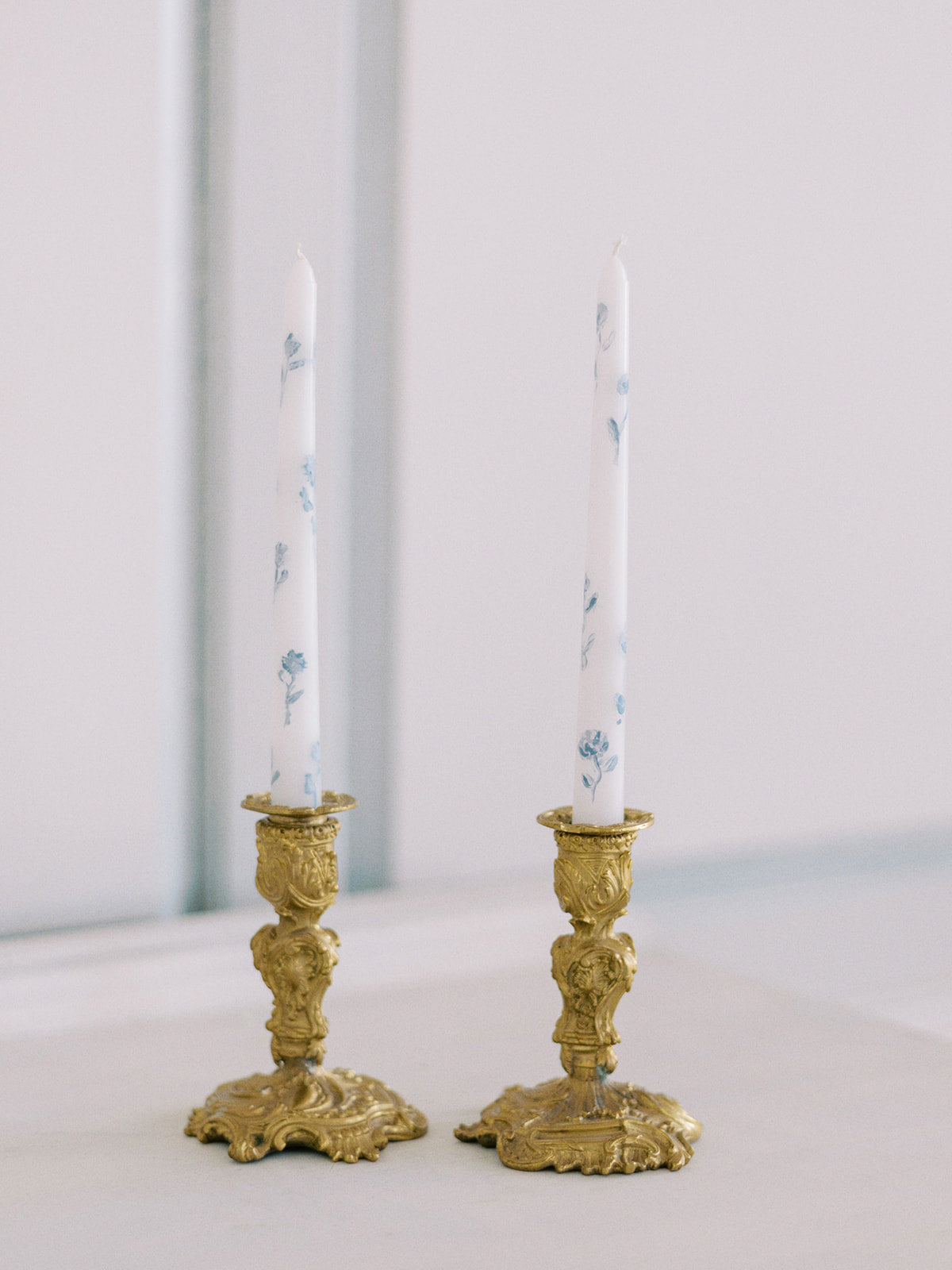 Hand Painted Candles in Sky Floral