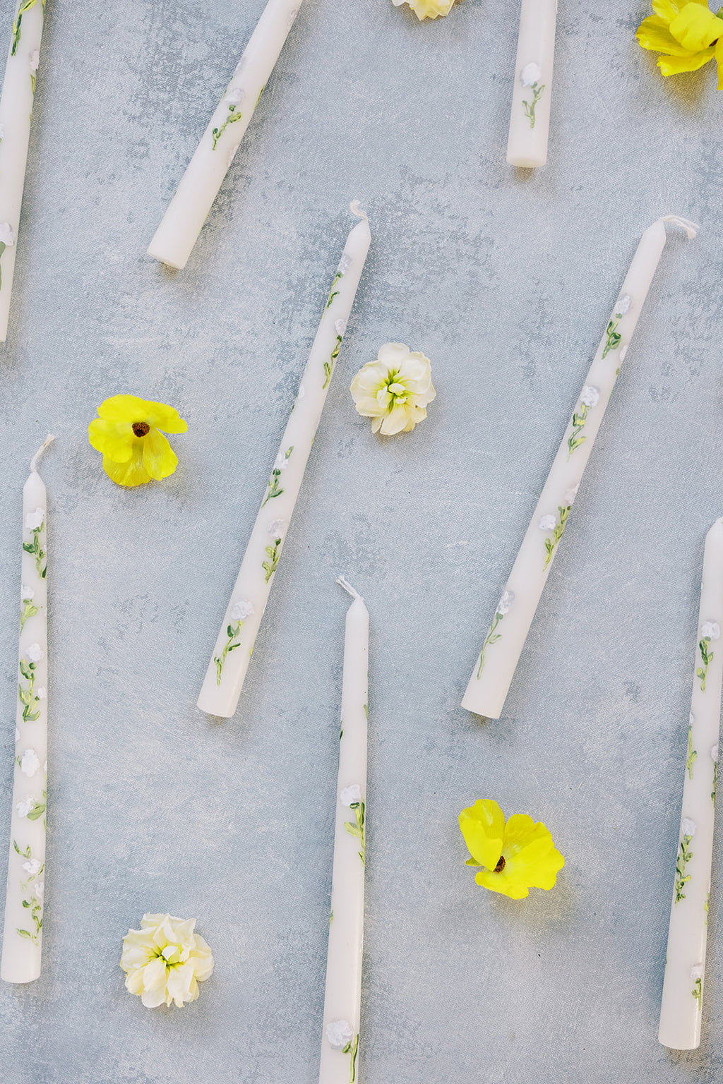 Hand Painted Candles in Cream Floral